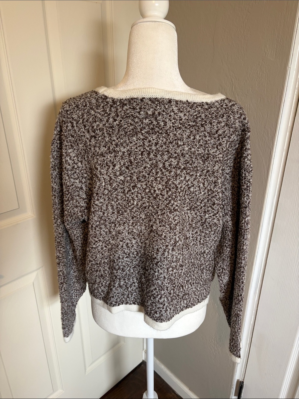 Anthropologie Flat White sweater Cozy Brown & Cream Speckled Button Cardigan - Picture 7 of 8